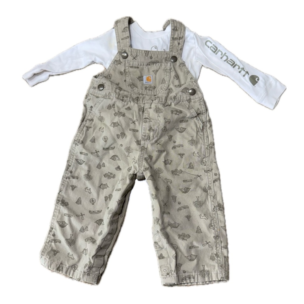 Carhartt Kids Patterned Beige Overall Tee set